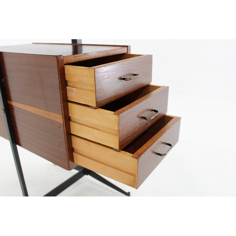 Vintage mahogany veneer desk, Italy 1970