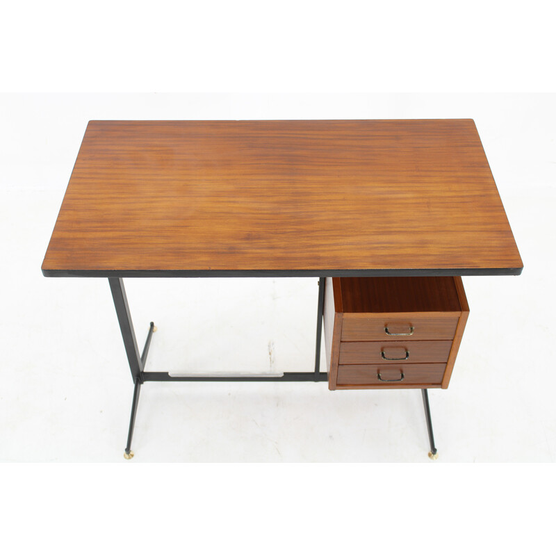 Vintage mahogany veneer desk, Italy 1970