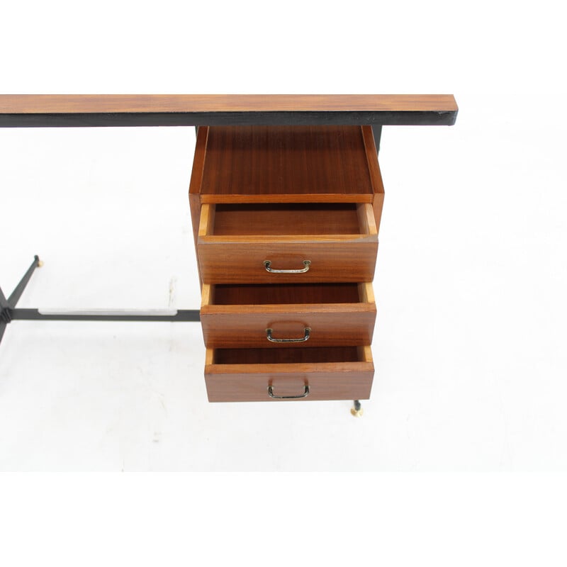 Vintage mahogany veneer desk, Italy 1970