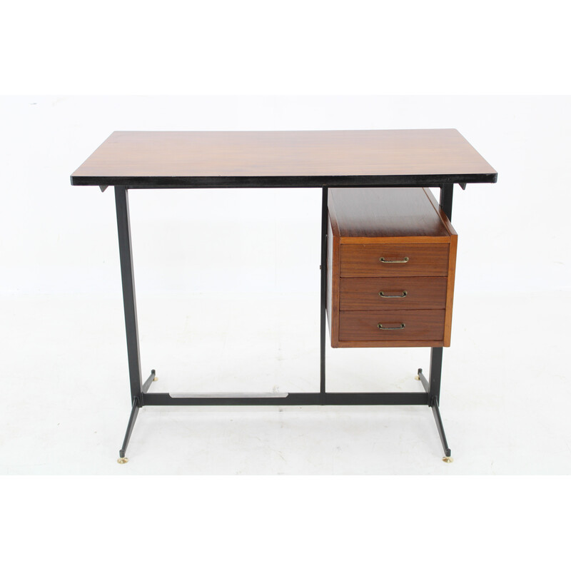 Vintage mahogany veneer desk, Italy 1970