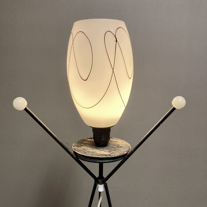 Vintage floor lamp in metal and opaline glass, 1950