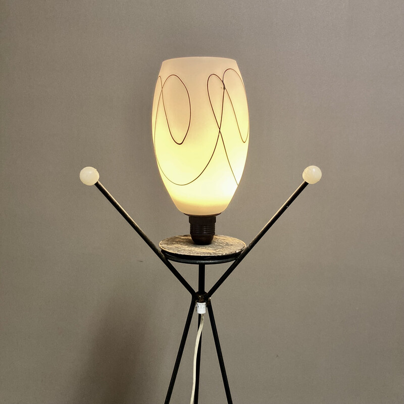 Vintage-Stehlampe aus Metall und Opalglas, 1950