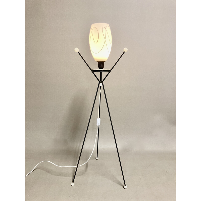 Vintage floor lamp in metal and opaline glass, 1950