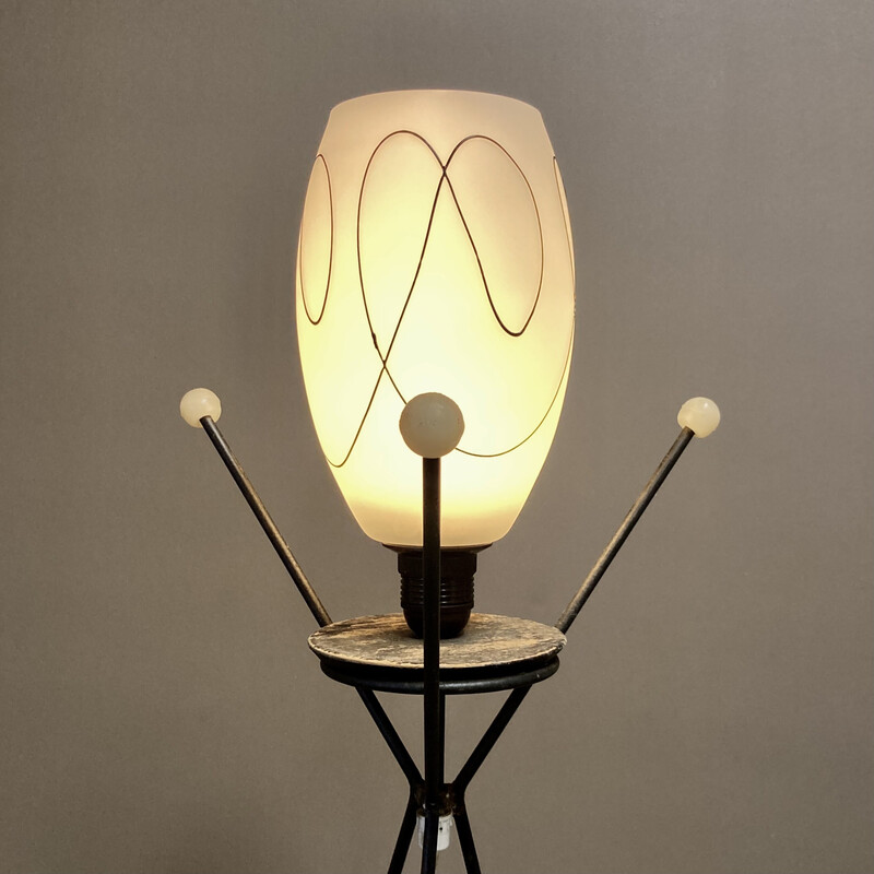 Vintage floor lamp in metal and opaline glass, 1950