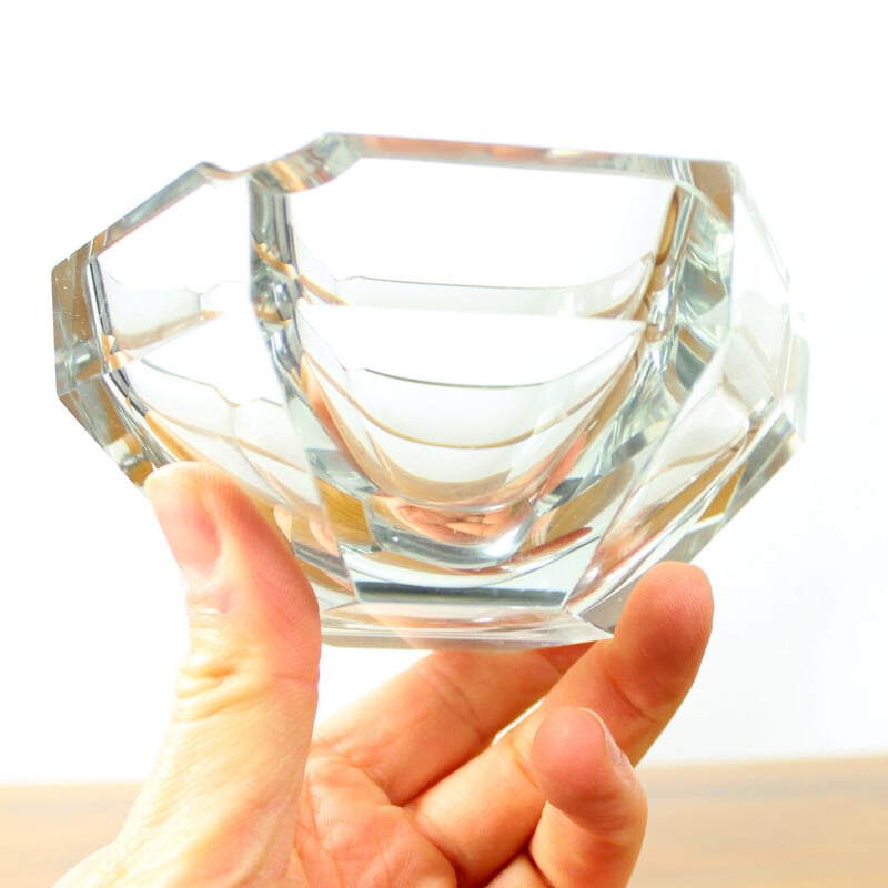 Vintage "Diamant" transparent glass ashtray in the shape of a diamond, Czechoslovakia 1950