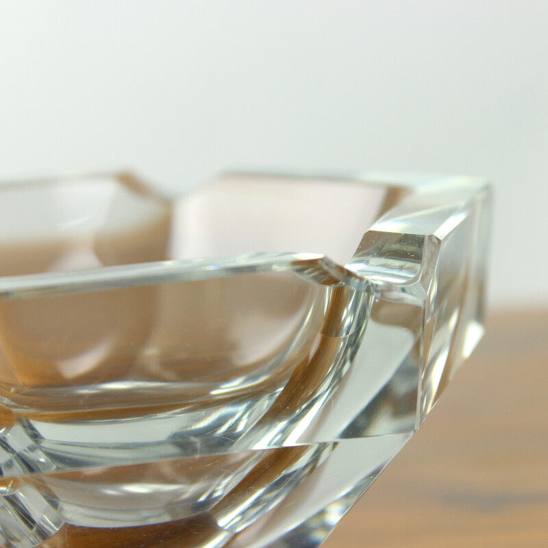 Vintage "Diamant" transparent glass ashtray in the shape of a diamond, Czechoslovakia 1950