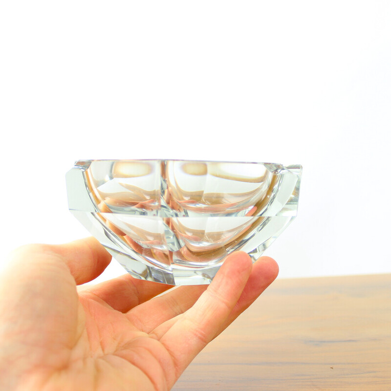 Vintage "Diamant" transparent glass ashtray in the shape of a diamond, Czechoslovakia 1950