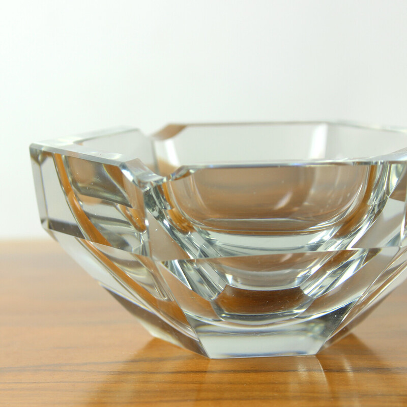 Vintage "Diamant" transparent glass ashtray in the shape of a diamond, Czechoslovakia 1950