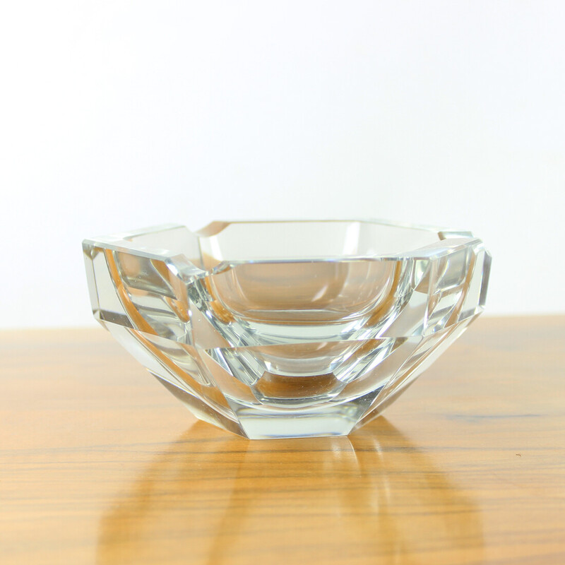 Vintage "Diamant" transparent glass ashtray in the shape of a diamond, Czechoslovakia 1950