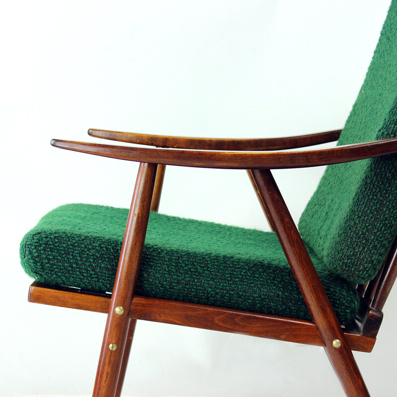 Vintage Bumerang-Sessel aus Holz und Stoff für Ton, Tschechoslowakei 1960