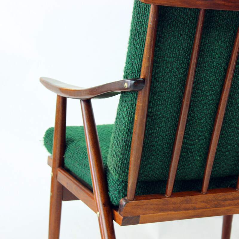 Vintage Boomerang armchair in wood and fabric for Ton, Czechoslovakia 1960