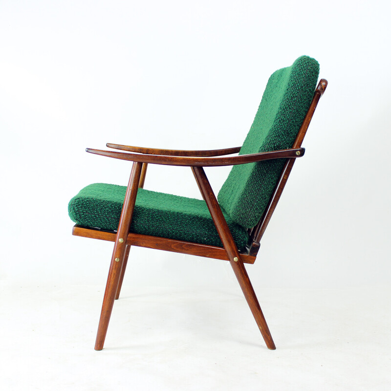 Fauteuil vintage Boomerang en bois et tissu pour Ton, Tchécoslovaquie 1960