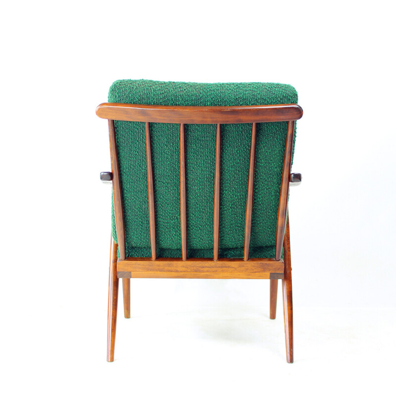 Fauteuil vintage Boomerang en bois et tissu pour Ton, Tchécoslovaquie 1960