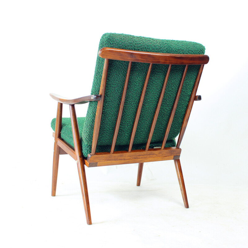 Vintage Boomerang armchair in wood and fabric for Ton, Czechoslovakia 1960