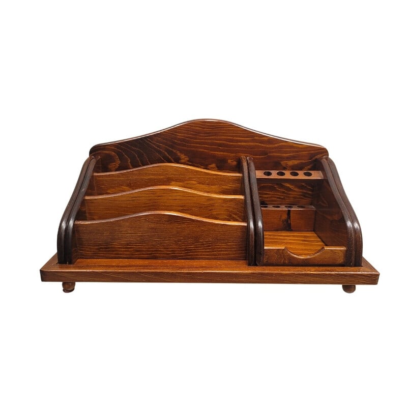 Vintage dark wood desk organizer, Spain