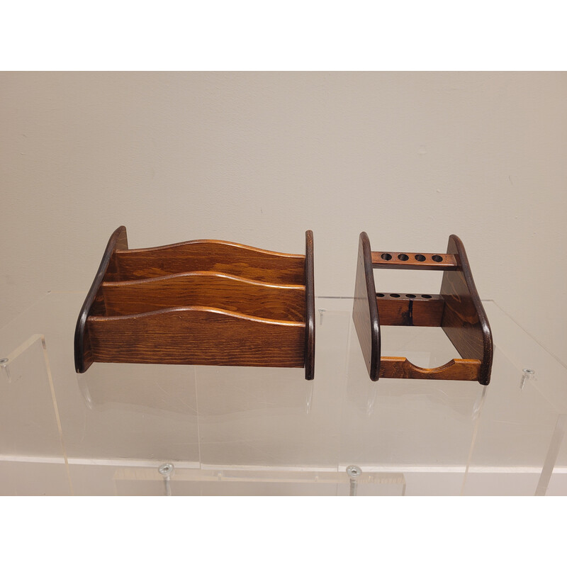 Vintage dark wood desk organizer, Spain