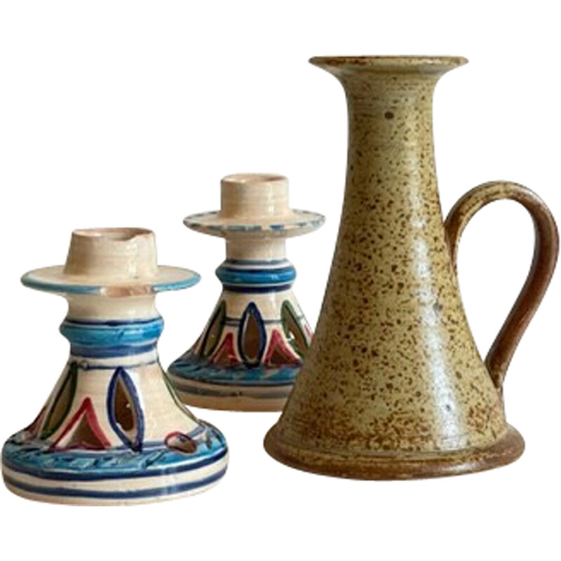 Set di 3 portacandele vintage in ceramica e gres