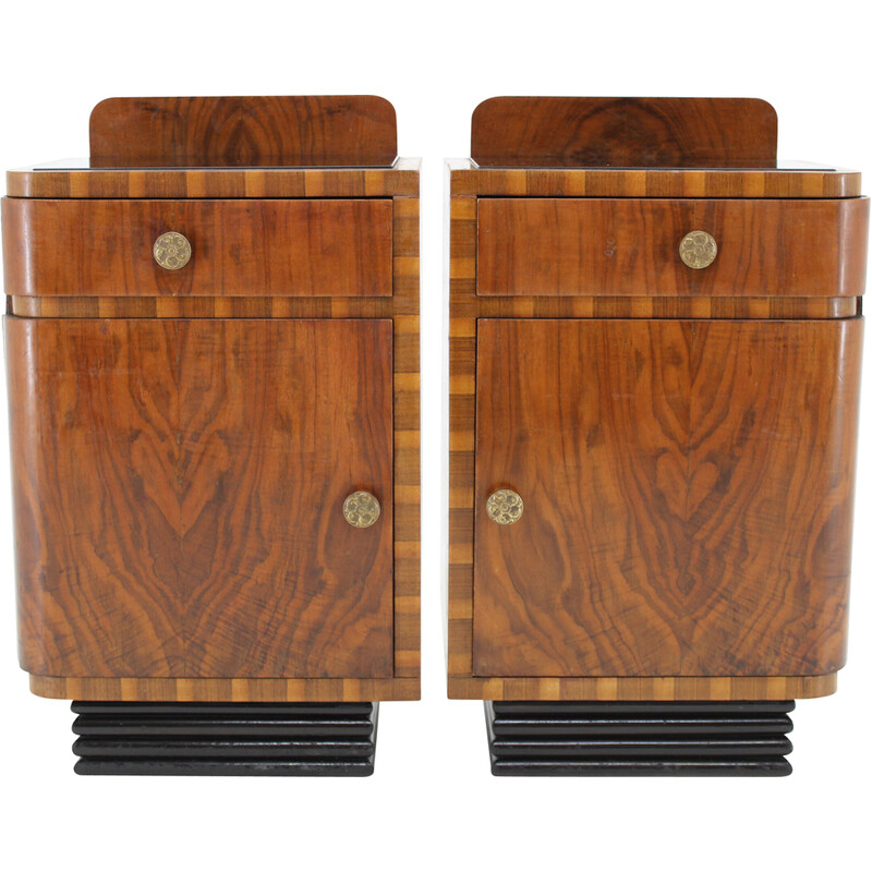 Pair of vintage Art Deco bedside tables in walnut finish, Italy 1940