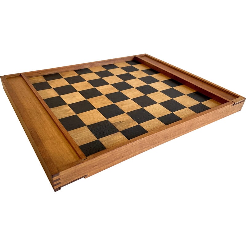 Vintage wooden checkers game with dovetail assembly