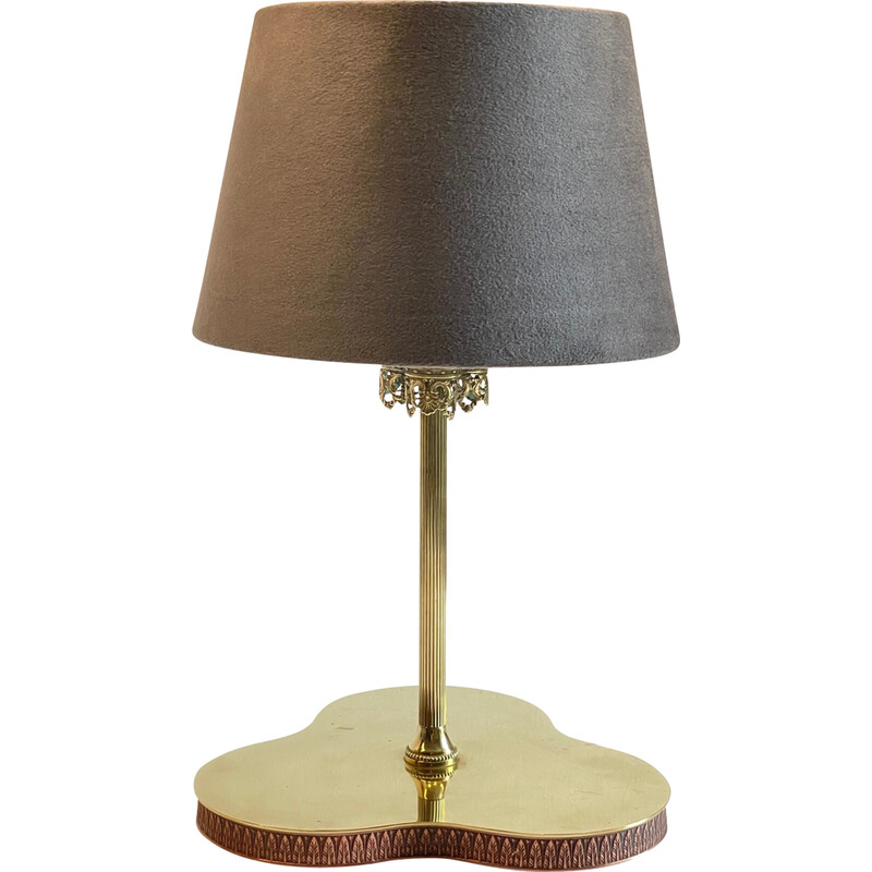 Lampe vintage en laiton et cuivre à plateau forme trèfle