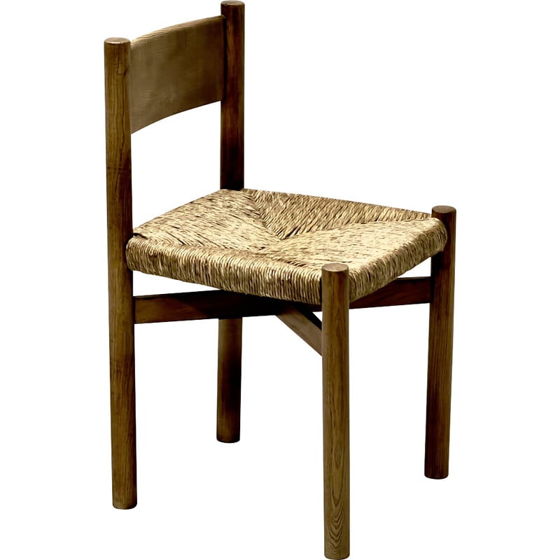 Vintage Meribel chair in ash and straw by Charlotte Perriand for Sentou, 1950