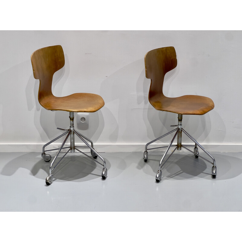 Coppia di sedie da ufficio girevoli vintage modello 3113 di Arne Jacobsen per Fritz Hansen, 1960