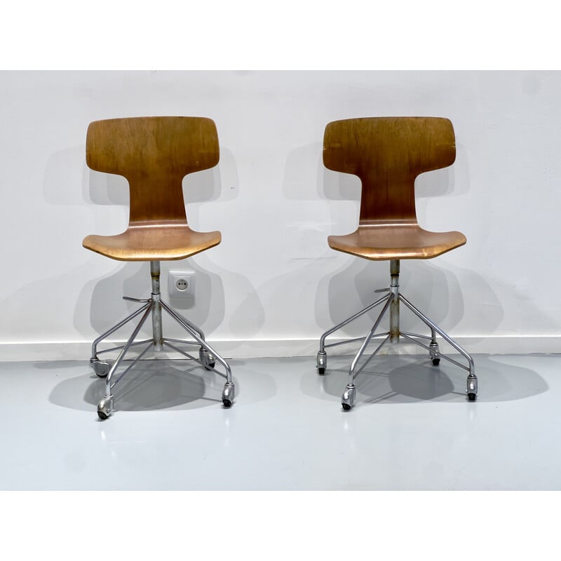 Paire de chaises de bureau vintage pivotante modèle 3113 par Arne Jacobsen pour Fritz Hansen, 1960