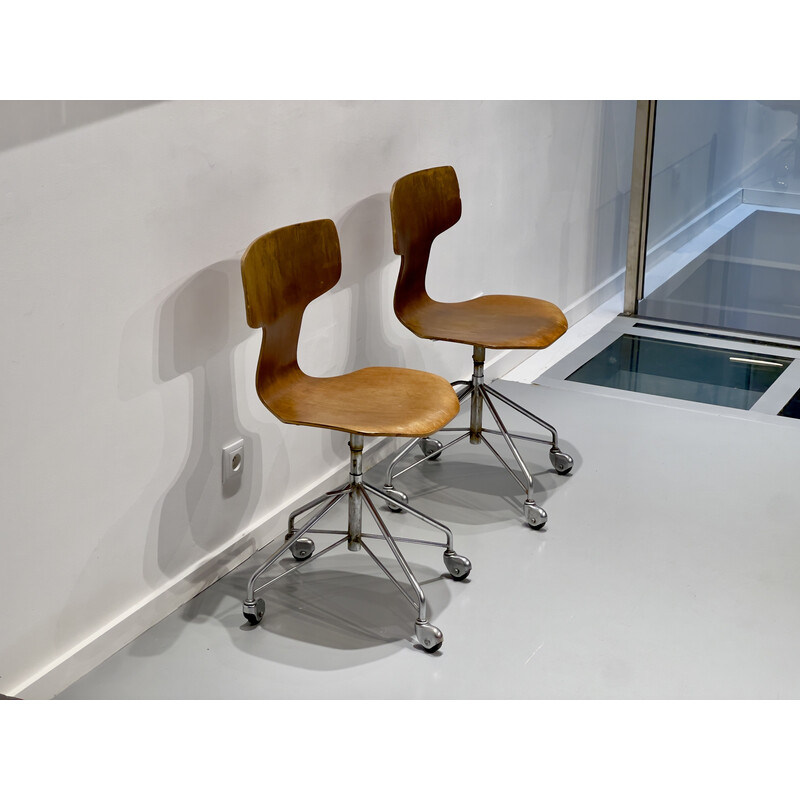 Paire de chaises de bureau vintage pivotante modèle 3113 par Arne Jacobsen pour Fritz Hansen, 1960