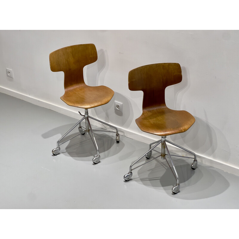 Paire de chaises de bureau vintage pivotante modèle 3113 par Arne Jacobsen pour Fritz Hansen, 1960