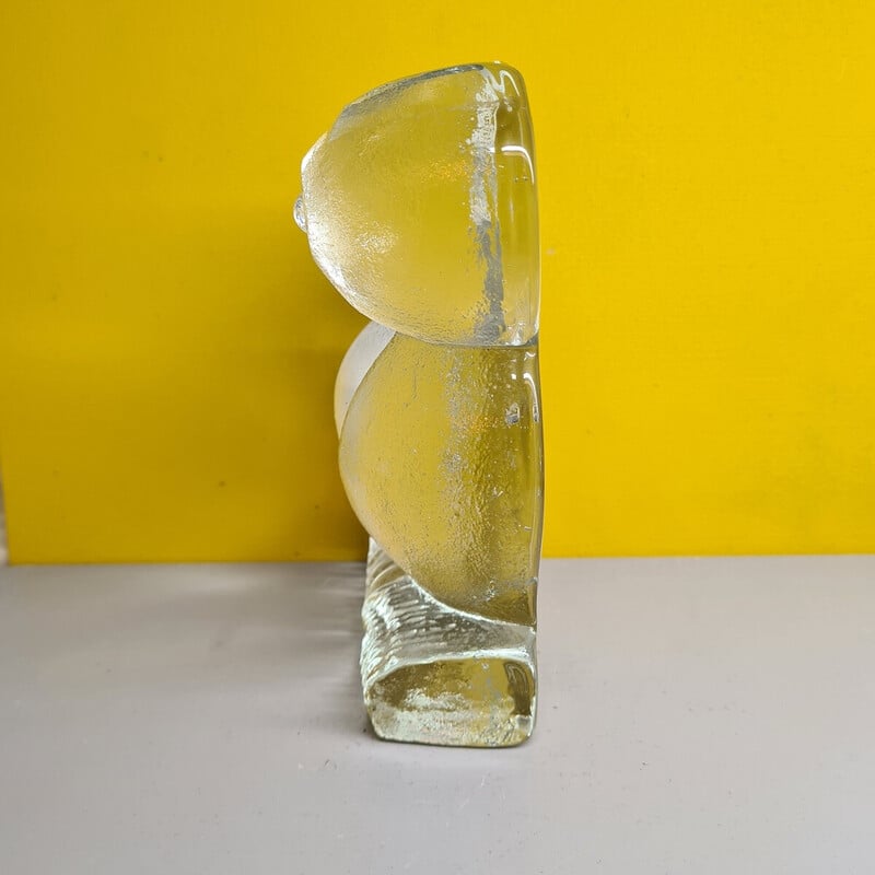 Vintage solid glass owl by Klaus Breit Wiesenthalhütte, 1970