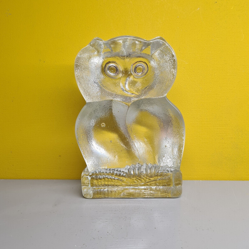 Vintage solid glass owl by Klaus Breit Wiesenthalhütte, 1970