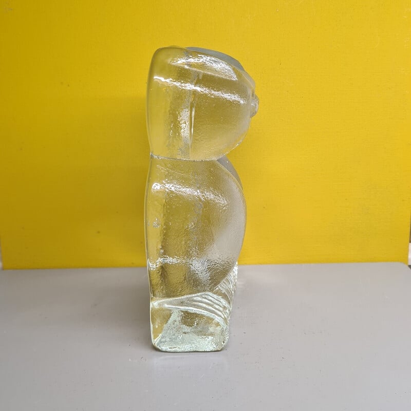 Vintage massief glazen uil van Klaus Breit Wiesenthalhütte, 1970