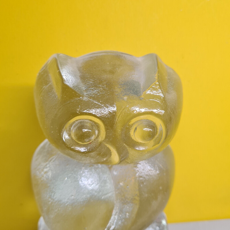 Vintage solid glass owl by Klaus Breit Wiesenthalhütte, 1970