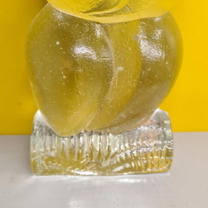 Vintage solid glass owl by Klaus Breit Wiesenthalhütte, 1970