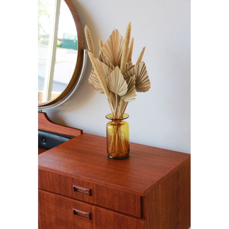 Vintage teak dressing table with a round mirror, England 1960