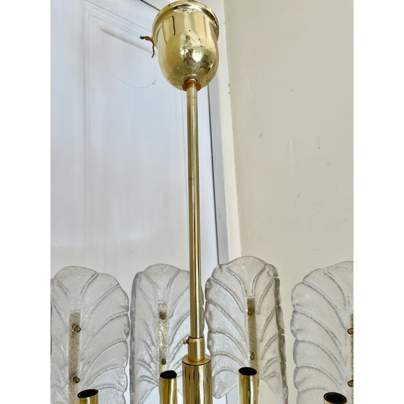 Lampadario vintage a 10 foglie in vetro di Murano di Fagerlund per Orrifors