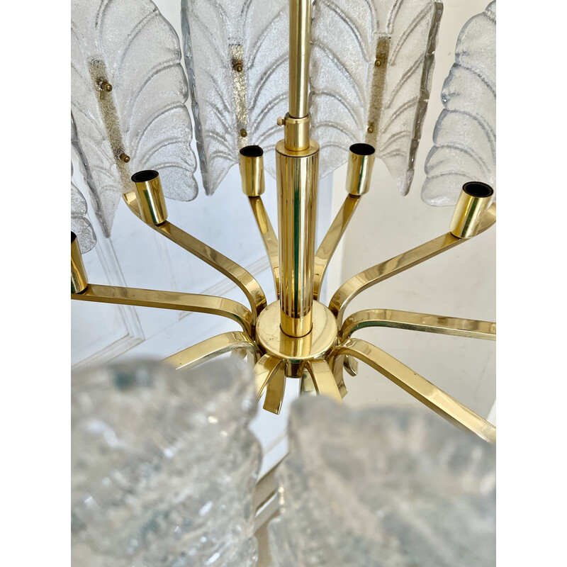 Lampadario vintage a 10 foglie in vetro di Murano di Fagerlund per Orrifors
