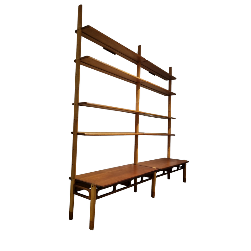 Vintage dark and light solid wood shelf by William Watting and Scanflex for Fristho, 1950