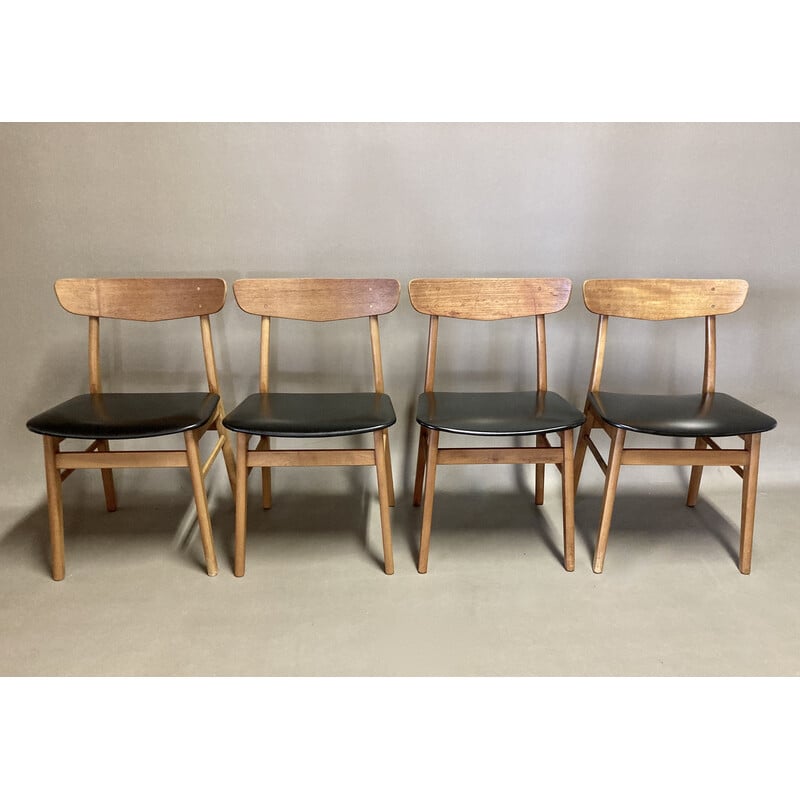 Set of 4 vintage teak chairs, 1950