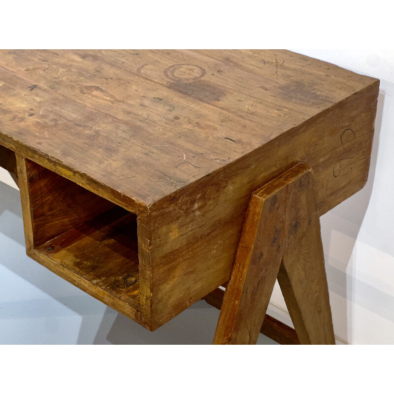 Bureau vintage en bois de teck de Pierre Jeanneret, 1952