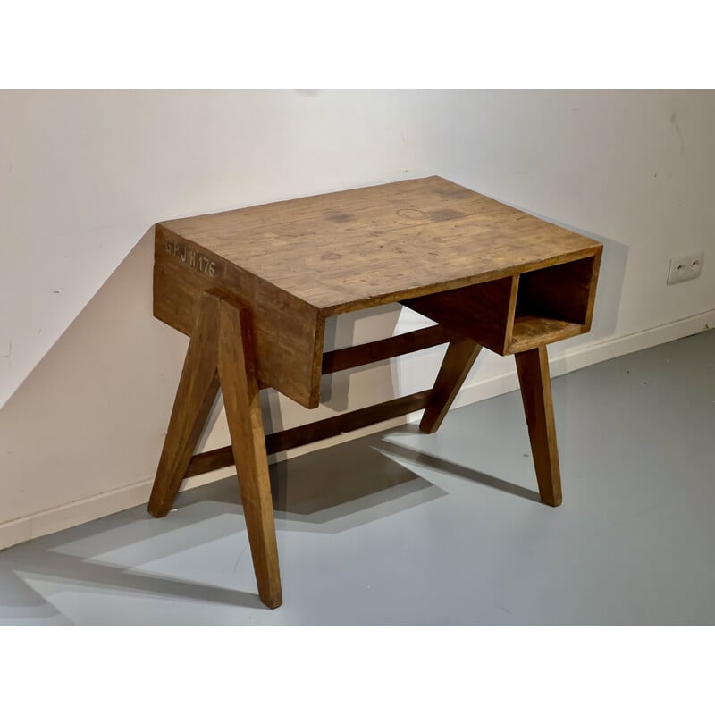 Bureau vintage en bois de teck de Pierre Jeanneret, 1952