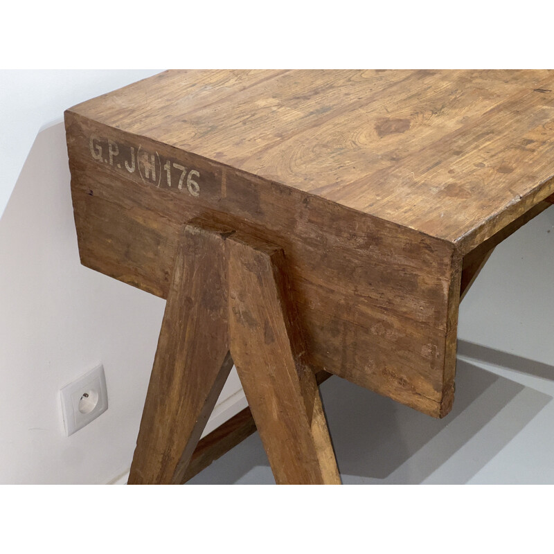 Vintage teak wood desk by Pierre Jeanneret, 1952