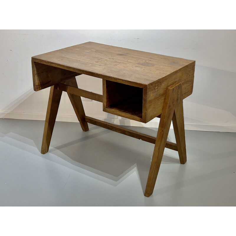 Vintage teak wood desk by Pierre Jeanneret, 1952