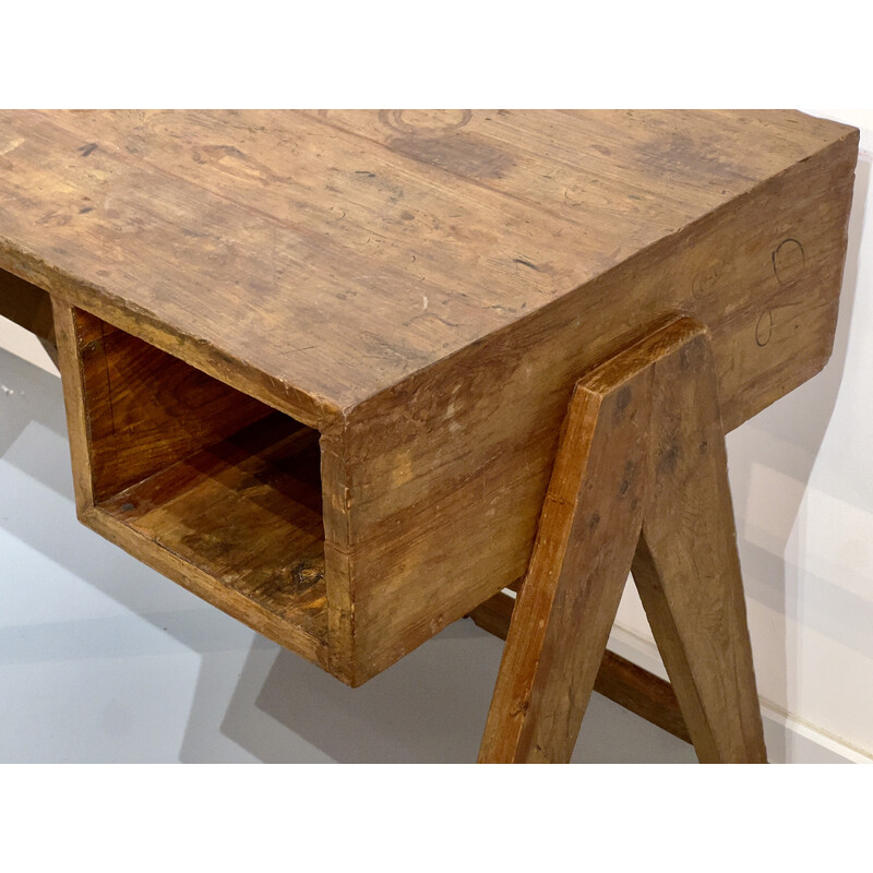 Vintage teak wood desk by Pierre Jeanneret, 1952