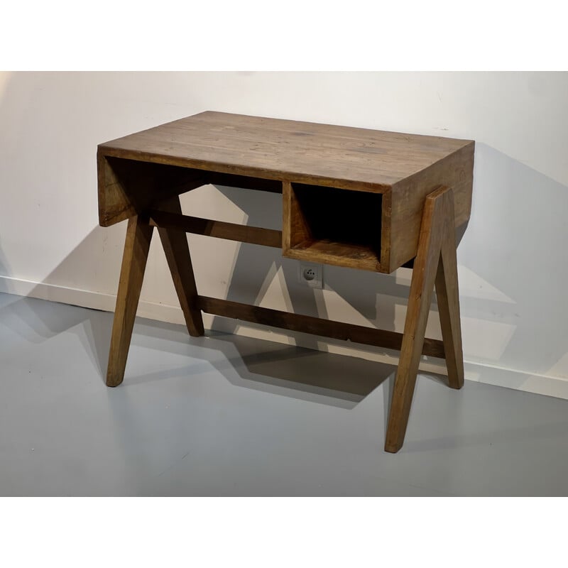 Bureau vintage en bois de teck de Pierre Jeanneret, 1952