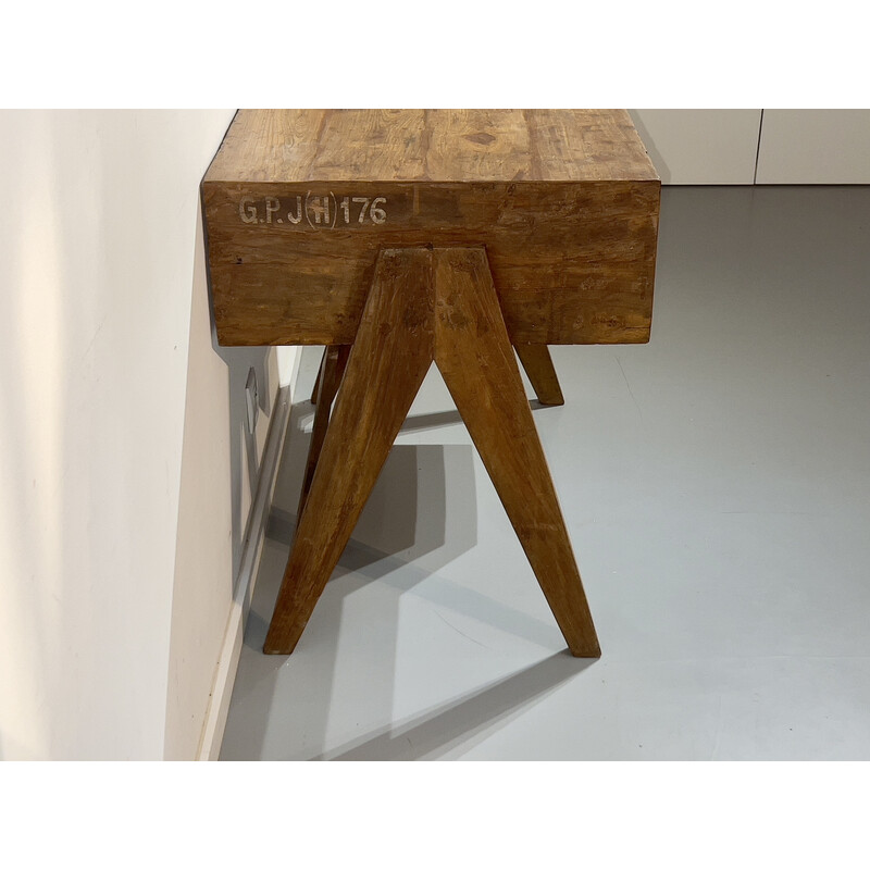 Vintage teak wood desk by Pierre Jeanneret, 1952