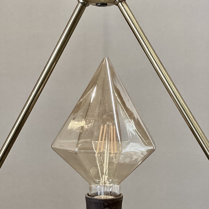 Lámpara de suspensión vintage de metal y cristal, 1950