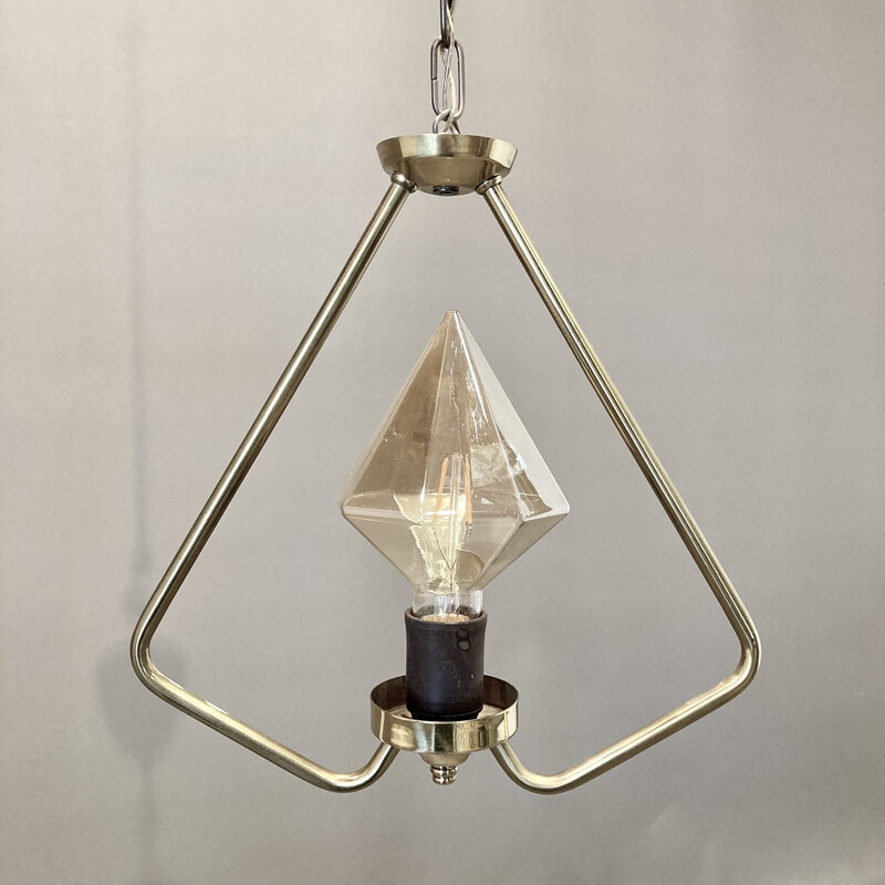 Vintage hanglamp van metaal en glas, 1950