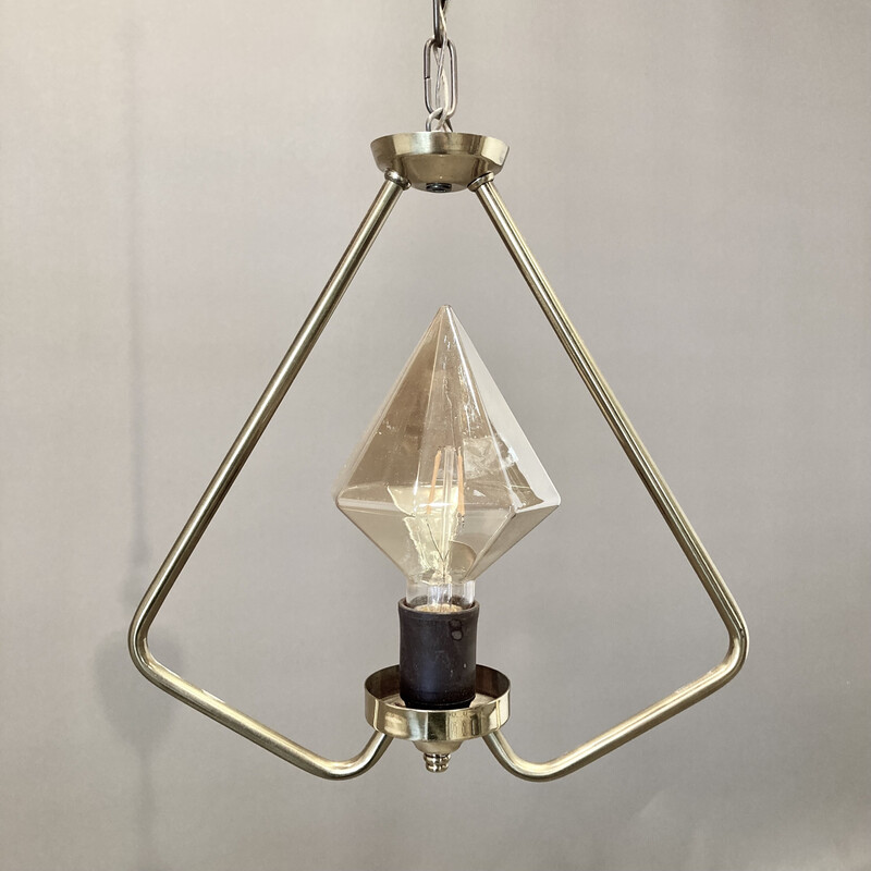 Vintage metal and glass pendant lamp, 1950