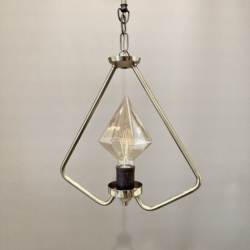 Lampada a sospensione vintage in metallo e vetro, 1950